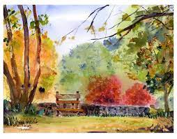 Fall Landscape Watercolor Painting
