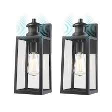 Jazava Motion Sensor And Dusk To Dawn Outdoor Wall Sconce Dusk To Dawn Sensor Outdoor Lights Matte Black Finish With Clear Glass Shade 2 Pack