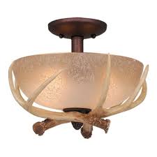Shop Lodge 2l Led Bronze Rustic Antler Semi Flush Ceiling Light Or Fan Light Kit 12 5 In W X 8 5 In H X 12 5 In D Overstock 20909043
