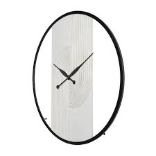 Novogratz White Wood Art Deco Inspired Line Art Geometric Wall Clock With Black Accents