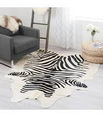 zebra print cowhide rug black on