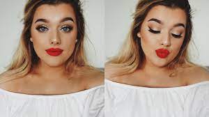 red lip gold eyes prom make up tutorial
