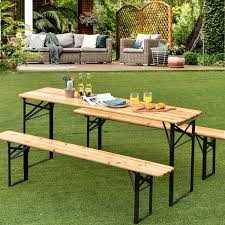 Folding Wooden Picnic Table Bench Set