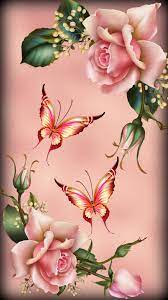 pink roses and erflies wallpaper