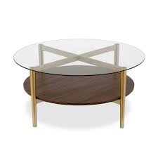 Walnut Round Glass Top Coffee Table