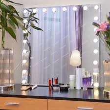 Big Mirror With Lights White Glass Top Fantasy Makeup Vanity With Lights Lampstars