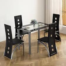 5 Piece Black Dining Table Set For 4