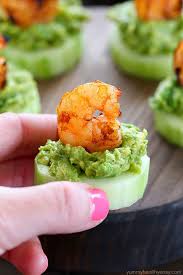 This spicy sauce is what makes the dynamite! Low Carb Avocado Shrimp Cucumber Appetizer Yummy Healthy Easy