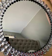 Round Silver Jeweled Wall Mirror