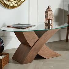 Oval X Wood Glass Coffee Table