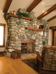 Handmade Fieldstone Fireplace With