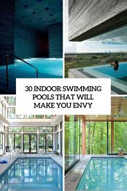 The first photograph at the top is an image of the inside of this meticulously designed indoor pool with rock wall, plants, wood ceiling and wood paneling along one wall. 30 Indoor Swimming Pools That Will Make You Envy Digsdigs