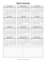 All the templates are editable. Yearly 2022 Printable Calendar With Space For Notes Free Calendar Template Com