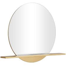 Shelf Round Frameless Gold Wall Mirror