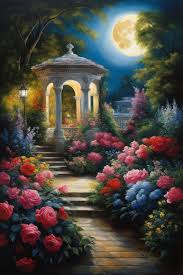Moonlit Garden Scene Depicting Love
