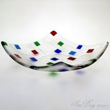 Square Bowl Multi Color Fused Glass