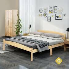 oak bed frame queen pine wood bed base