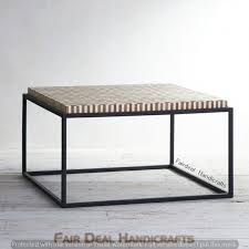 bone inlay square coffee table on metal