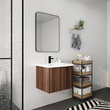 Funkol 24 In W Modern Style Float Mounting Bathroom Cabinet With White Sink And Top In Brown