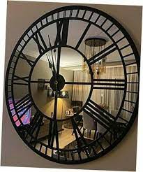 Real Mirror Clock Black Large Wall