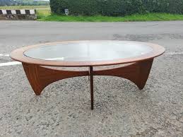 Oval Teak Astro Coffee Table With Glass