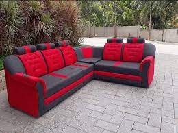 red wooden sofa set cotton