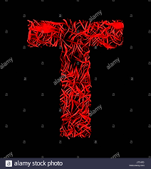 Letter T Red Artistic Fiber Mesh Style Isolated On Black