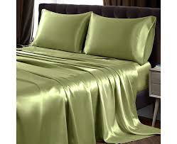 Soft Sage Green Satin Queen Bed Sheets