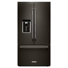 kitchenaid 23 8 cu ft 36 counter depth french door platinum interior refrigerator with printshield finish krfc704fbs black stainless