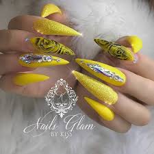 For the pink and yellow base colours respectively 9. Beautiful Long Yellow Nails Ideas For July 2020 Yellow Nails Yellow Nails Design Stiletto Nail Art