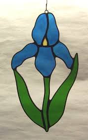 Blue Iris Flower Suncatcher Green