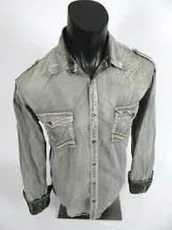 Mens Roar Shirt Gray Lava Wash Hendrix Western Embroidery Stones Pockets Xxl Ebay