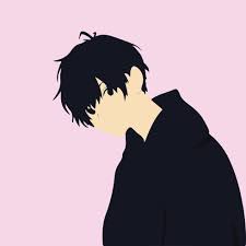 sad boy anime boy with black hair and