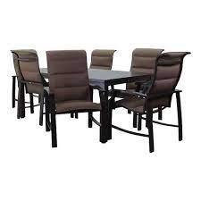 Courtyard Casual Madison Rust Aluminum Outdoor 7 Piece Sling 70 In Rectangle Dining Set With 1 Table And 6 Padded Chairs