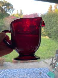 Vintage Ruby Red Glass Creamer And
