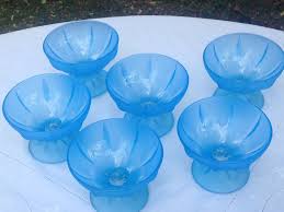 Vintage Ice Cream Bowls Blue Frosted