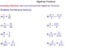 Adding And Subtracting Algebraic Fractions