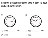 12 hour and 24 hour clocks worksheets