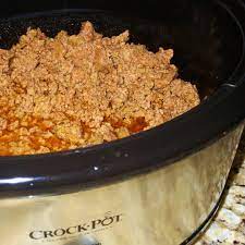 slow cooker taco meat in a crock pot