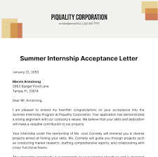 summer internship acceptance letter
