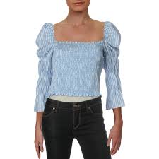 Shop Aqua Womens Crop Top Striped Smocked Light Blue Overstock 31447811