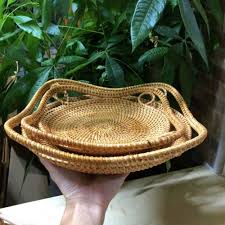 Round Rattan Tray With Handles Tea