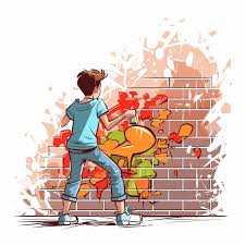 Vector Teenager Paints Graffiti