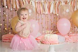 Baby Amelia Turns One Pink And Gold Cake Smash Cake Smash Theme  gambar png