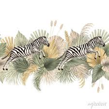 Vintage Tropical Palm Leaves Zebra