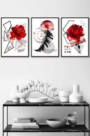 Red And Black Botanical Wall Art