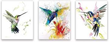 Set Of 3 Abstract Watercolor Bird
