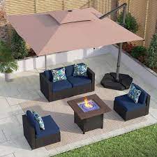 Fire Pit Set With Blue Cushions