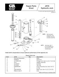 repair parts sheet jh15 hydraulic jack