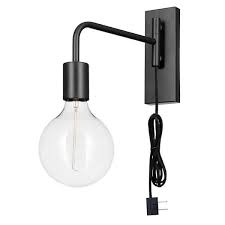 Novogratz X Globe Sydney 1 Light Plug In Wall Sconce Matte Black Black Cloth Cord 51370